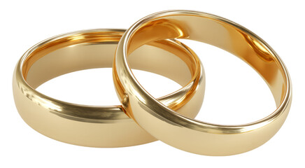 Intertwined Gold Wedding Bands Close-up of Two Polished Rings isolated on transparent background
