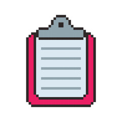 Pixel art Clipboard with Document game asset design