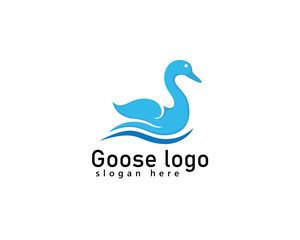 Fototapeta premium creative swan logo animal, blue swan on water waves, logo design inspiration