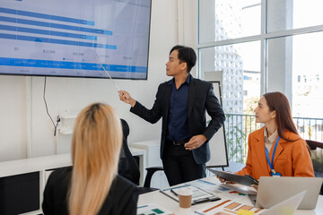 group of businessman are brainstorming about their business project, these entrepreneurs are...