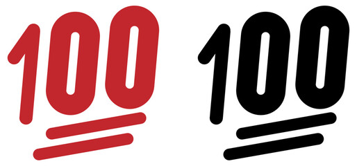 Fototapeta premium Hundred points symbols in red and black with white background. One hundred vector icon. hundred-point emoji. Hundred, 100, vector, icon, symbols.