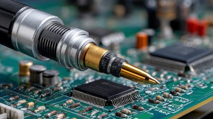 Macro Photography of Printed Circuit Board with Precision Tool