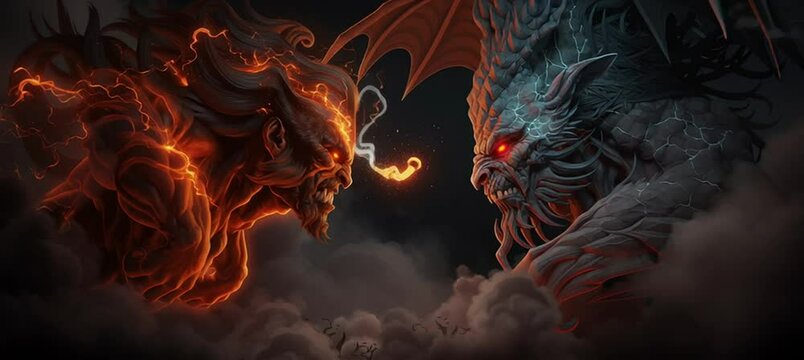 ifrit vs demon vector illustration , ai generative video