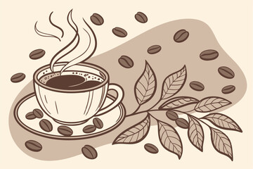 Coffee Bliss: A Cup Surrounded by Beans