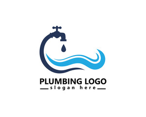 Fototapeta premium creative plumbing logo water tap with water waves ,logo design template