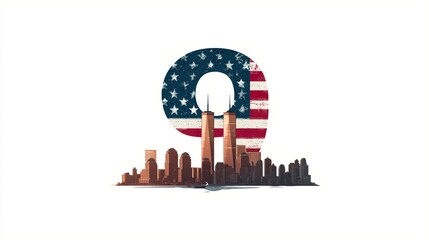 11 September- illustration for Patriot Day USA poster or banner.