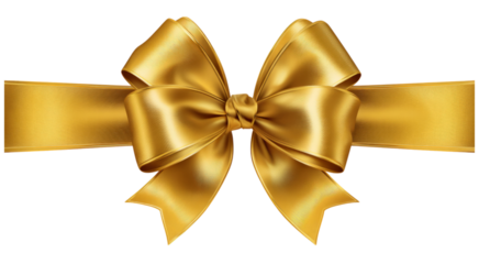 Elegant Gold Ribbon Bow, Luxurious Satin Texture, Festive Decoration isolated on transparent background