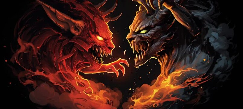 ifrit vs demon vector illustration , ai generative video
