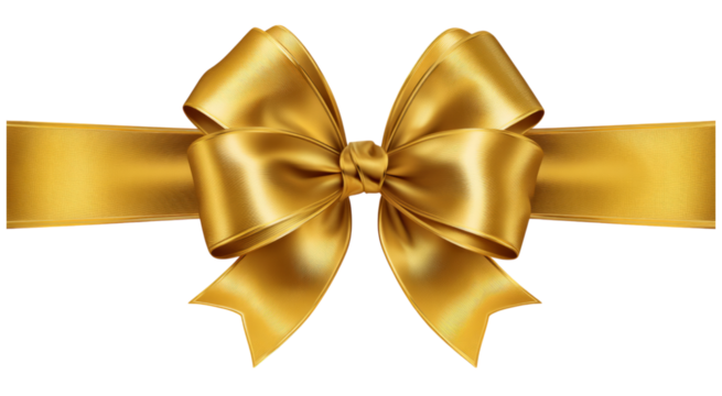 Elegant Gold Ribbon Bow, Luxurious Satin Texture, Festive Decoration isolated on transparent background