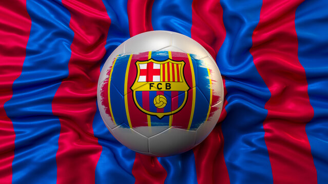 FC Barcelona Soccer Ball on Team Flag