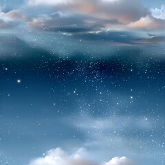 Naklejka premium Seamless pattern of a starry night sky with clouds and twilight glow