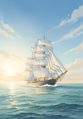 Obraz premium Classic Sailing Vessel in Soft Watercolor Illustration