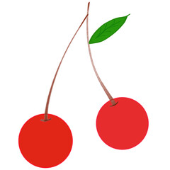 Two Red Cherries with Stem