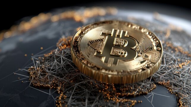 Bitcoin Positioned at Intersection of World Map and Digital Technology