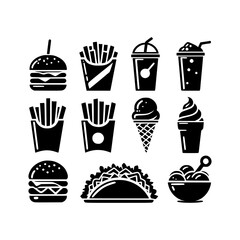 Fast food icons black and white set