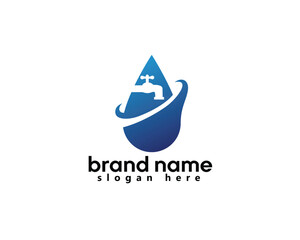 creative plumbing logo shadow of faucet inside water logo design template