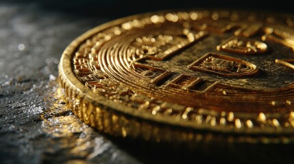 Close-Up of Bitcoin with Extreme Detail Showcasing Texture and Wear