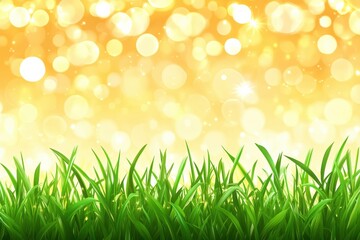 Fototapeta premium Lush Green Grass in Front of a Blurred Golden Background with Bokeh Effect