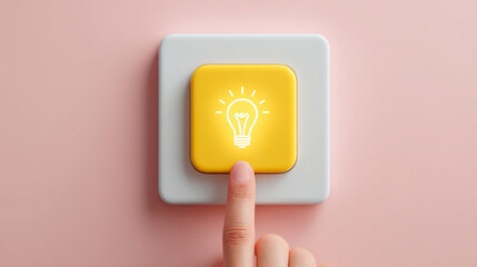 Finger pressing lightbulb switch - innovation and creativity concept