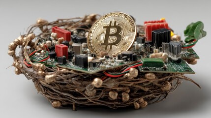 Golden Coin Nest: Technology and Cryptocurrency Fusion Concept