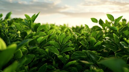 Obraz premium Lush green leaves basking in sunlight, showcasing nature's vibrant beauty.