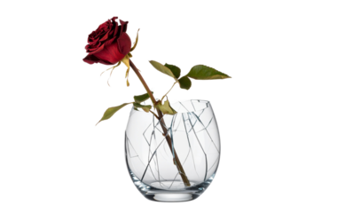  Wilted Rose in a Broken Glass Vase, isolated on a transparent background