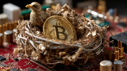 Nesting Bitcoin Inside a Circuit Board with Bird Figure