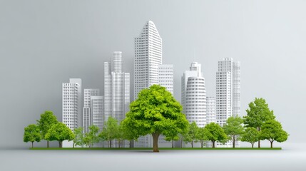 Modern city skyline with greenery showcasing urban development and nature coexistence.