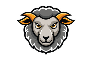 Cartoon ram with sharp golden horns stares intensely from a white backdrop