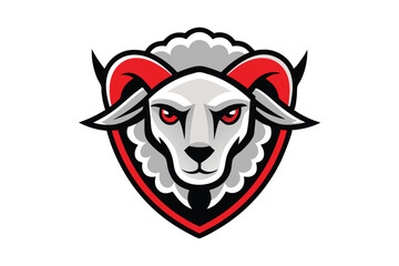 Intense ram mascot showcases red horns and piercing eyes on a white backdrop