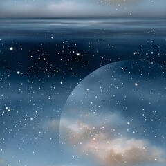 Naklejka premium Seamless pattern of a starry night sky with clouds and twilight glow