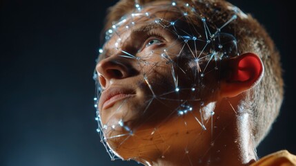 Person with Digital Reflection and Connection to Blockchain Concepts