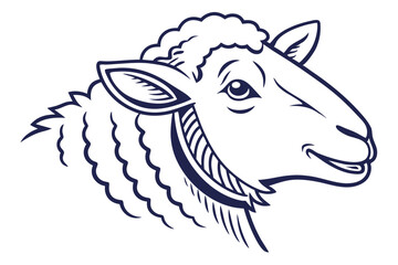 Detailed line drawing depicts the stylized head of a white sheep looking peaceful