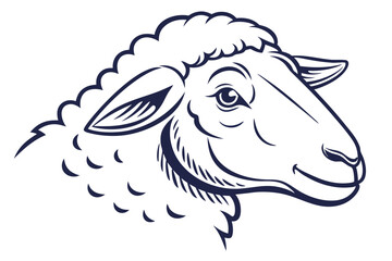 Isolated sheep's head presents a minimalist line art style on a clean white background