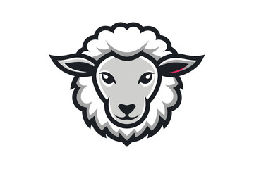 Simple sheep head shows grey face and fluffy white wool outline