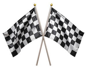Pair of Racing Flags Waving in Opposite Directions, Side View Motion Style, Transparent Background