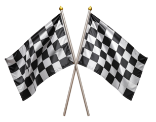 Pair of Racing Flags Waving in Opposite Directions, Side View Motion Style, Transparent Background