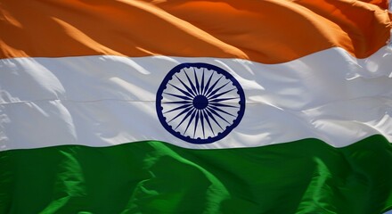 Close-up of Indian Flag Waving with Clear Sky Background, Tiranga Flag Wallpapaer