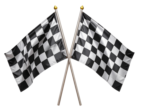 Pair of Racing Flags Waving in Opposite Directions, Side View Motion Style, Transparent Background