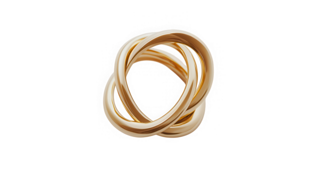 Intertwined golden rings abstract design isolated on transparent background