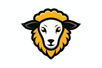 Cartoon sheep with white face and gold wool looks forward on clear backdrop
