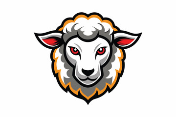 Fototapeta premium White sheep head with red eyes surrounded by dark lines watches intensely