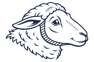 A stylized lamb head features a white coat and dark blue outline