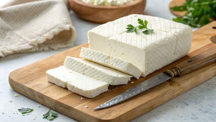 Creamy Paneer Delicious Indian Cheese Block Sliced and Ready