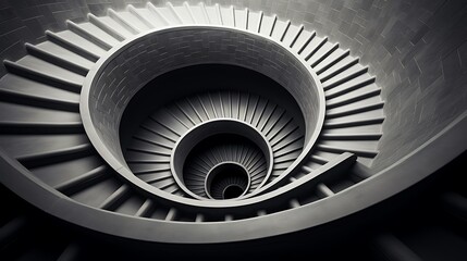 Monochromatic Spiral Staircase from Above Abstract Architectural Design and Elegant Lines