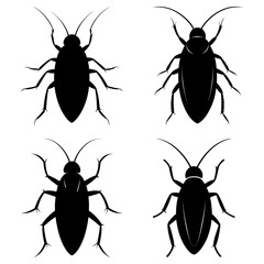 Four black cockroach silhouettes arranged in a square pattern on a white background graphic design image