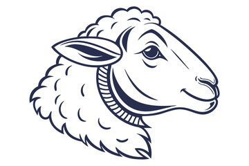 shows a fluffy white sheep head in profile with dark blue outlines