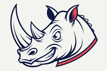Grinning rhino head shows its teeth with prominent horns in a clean modern style