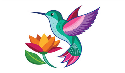 Obraz premium Vibrant hummingbird with colorful flower illustration