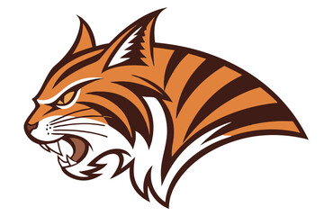 Striking stylized tiger head with orange fur shows its fierce fangs aggressively